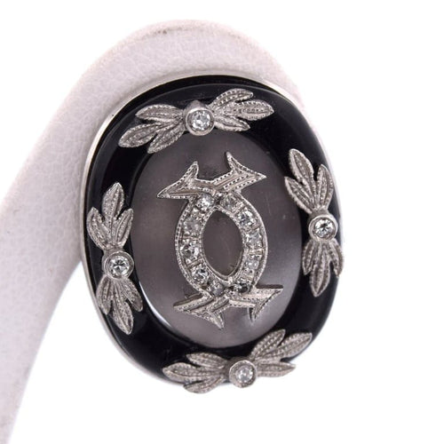 Boucles d'oreilles Boucles d'oreilles vintage en platine avec onyx, cristal de roche et diamants 58 Facettes OR190