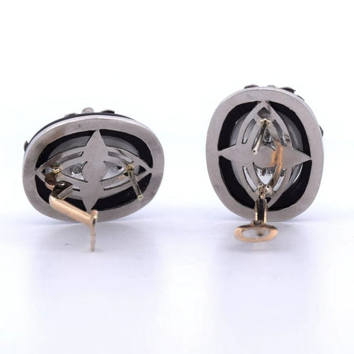 Boucles d'oreilles Boucles d'oreilles vintage en platine avec onyx, cristal de roche et diamants 58 Facettes OR190
