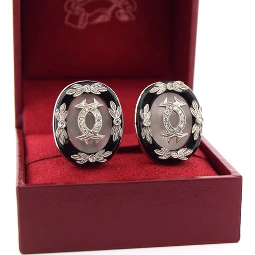 Boucles d'oreilles Boucles d'oreilles vintage en platine avec onyx, cristal de roche et diamants 58 Facettes OR190