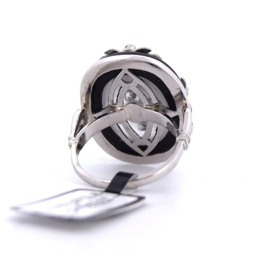Bague 53 Bague vintage en platine, cristal de roche, onyx et diamants 58 Facettes AN531