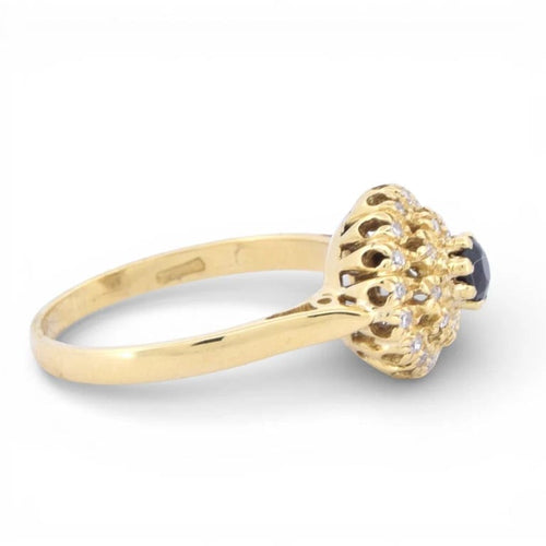 Bague 55 Bague vintage - Halo en or jaune 18 carats, saphir et diamants 58 Facettes AN486