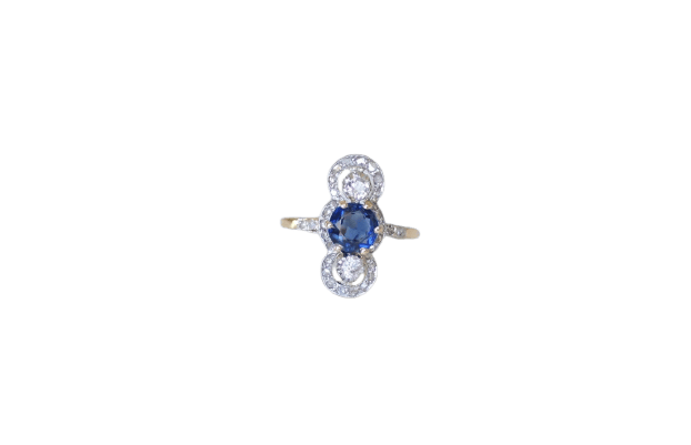 Bague Belle Époque - Bague saphir et diamants en or jaune 18 K et platine 58 Facettes