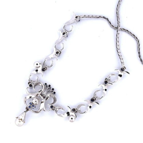 Collier Collier vintage - Collier en or blanc 18 carats avec saphirs et perles 58 Facettes