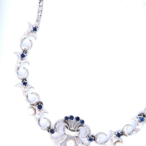 Collier Collier vintage - Collier en or blanc 18 carats avec saphirs et perles 58 Facettes