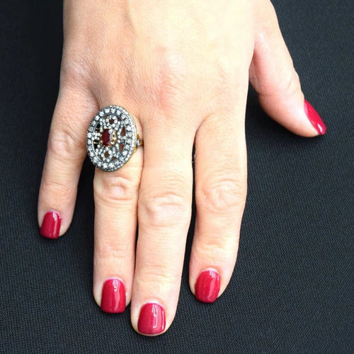 Bague 54 Bague Art déco en or jaune 18 carats, rubis et diamants 58 Facettes AN152