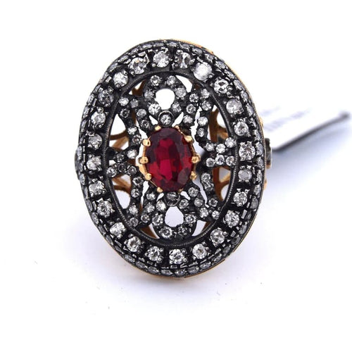 Bague 54 Bague Art déco en or jaune 18 carats, rubis et diamants 58 Facettes AN152