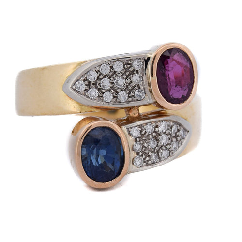 Bague 54 Bague vintage - Bypass en or 18 kt avec rubis, saphir et diamants 58 Facettes AN24 '(00019)