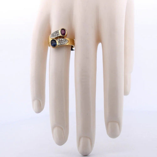 Bague 54 Bague vintage - Bypass en or 18 kt avec rubis, saphir et diamants 58 Facettes AN24 '(00019)