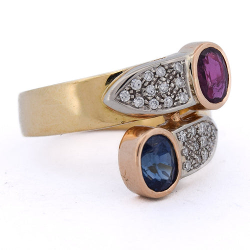 Bague 54 Bague vintage - Bypass en or 18 kt avec rubis, saphir et diamants 58 Facettes AN24 '(00019)