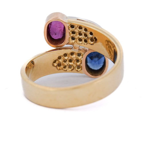 Bague 54 Bague vintage - Bypass en or 18 kt avec rubis, saphir et diamants 58 Facettes AN24 '(00019)