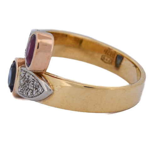 Bague 54 Bague vintage - Bypass en or 18 kt avec rubis, saphir et diamants 58 Facettes AN24 '(00019)