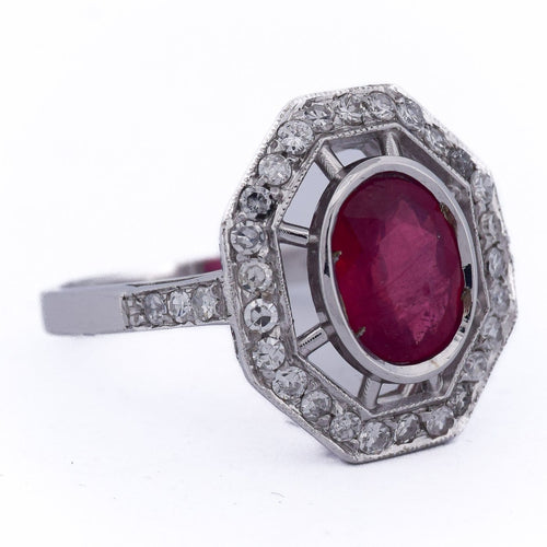 Bague 54 Bague Art déco en or blanc 18k, rubis et diamants 58 Facettes AN107 (0589)