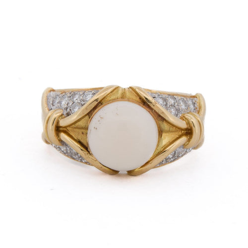 Bague 56 Bague en or jaune 18 carats avec corail rose et diamants 58 Facettes AN47