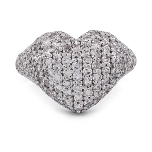 Bague 54 Bague en or blanc 18 carats en forme de cœur et diamants 58 Facettes AN76 (00519)