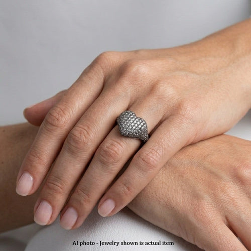 Bague 54 Bague en or blanc 18 carats en forme de cœur et diamants 58 Facettes AN76 (00519)