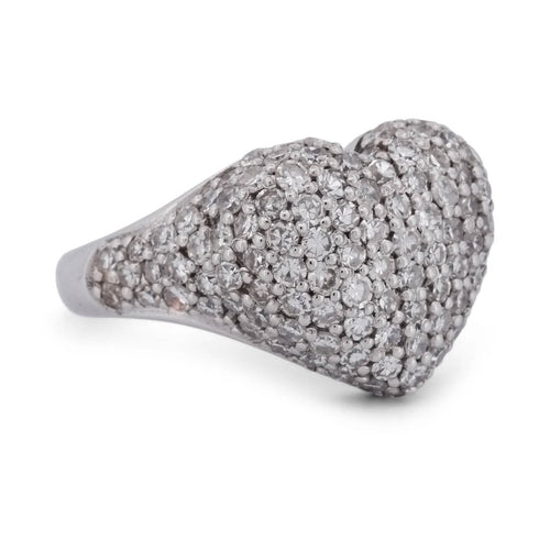 Bague 54 Bague en or blanc 18 carats en forme de cœur et diamants 58 Facettes AN76 (00519)