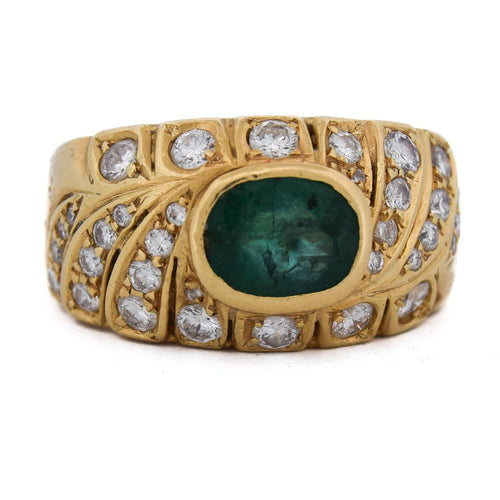 Bague 62 Bague vintage en or jaune 18 ct avec émeraude et diamants 58 Facettes AN187 '(00719)