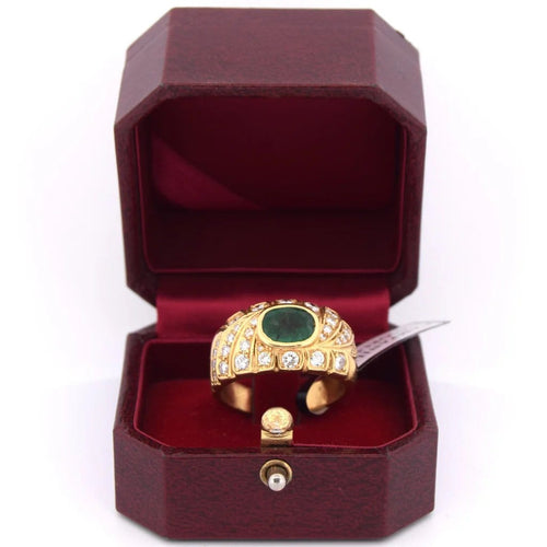 Bague 62 Bague vintage en or jaune 18 ct avec émeraude et diamants 58 Facettes AN187 '(00719)