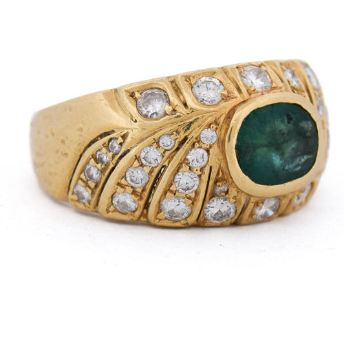 Bague 62 Bague vintage en or jaune 18 ct avec émeraude et diamants 58 Facettes AN187 '(00719)