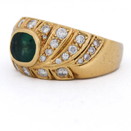 Bague 62 Bague vintage en or jaune 18 ct avec émeraude et diamants 58 Facettes AN187 '(00719)