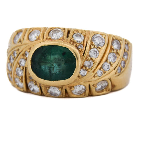 Bague 62 Bague vintage en or jaune 18 ct avec émeraude et diamants 58 Facettes AN187 '(00719)