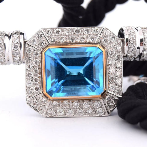 Pendentif Pendentif années 80 en or jaune 18 carats, topaze bleue et diamants 58 Facettes