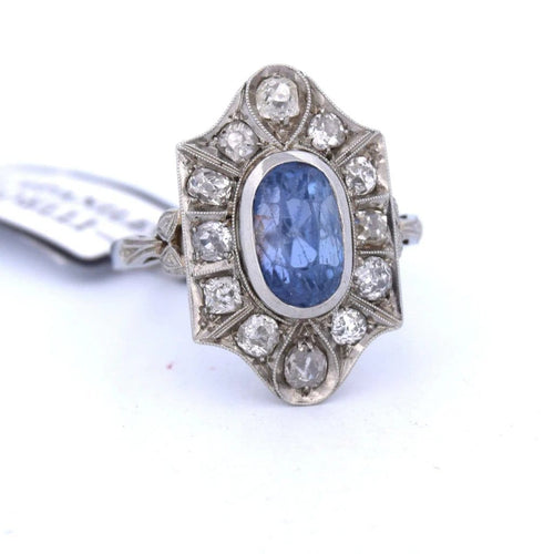 Bague 59 Bague ancienne en or 18 carats avec saphir et diamants 58 Facettes