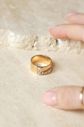 Bague 53 Bague - Bague bandeau lettre initiale L en or rose et platine 58 Facettes