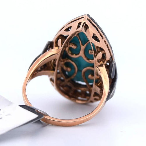 Bague 55 Bague victorienne en or jaune 18 carats, turquoises et diamants 58 Facettes AN164