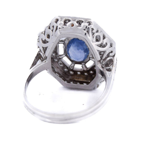 Bague 54 Bague Art déco en or blanc 18 carats, saphir et diamants 58 Facettes AN109 '(00019)