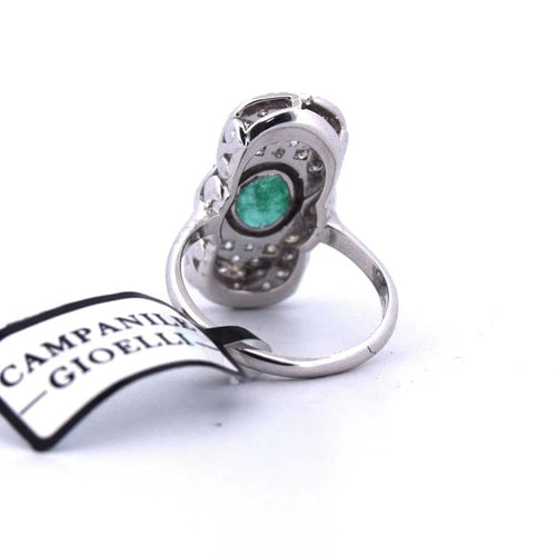 Bague 56 Bague Art déco en or blanc 18 carats avec émeraude et diamants 58 Facettes