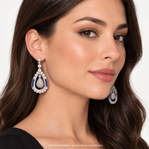 Boucles d'oreilles Art déco - Boucles d'oreilles en or blanc, saphirs et diamants 58 Facettes