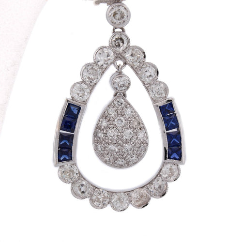 Boucles d'oreilles Art déco - Boucles d'oreilles en or blanc, saphirs et diamants 58 Facettes