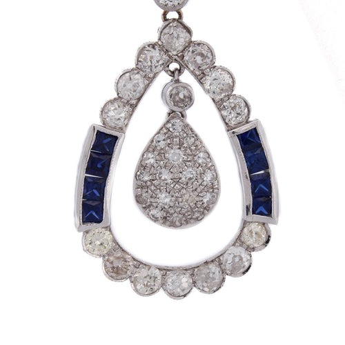 Boucles d'oreilles Art déco - Boucles d'oreilles en or blanc, saphirs et diamants 58 Facettes
