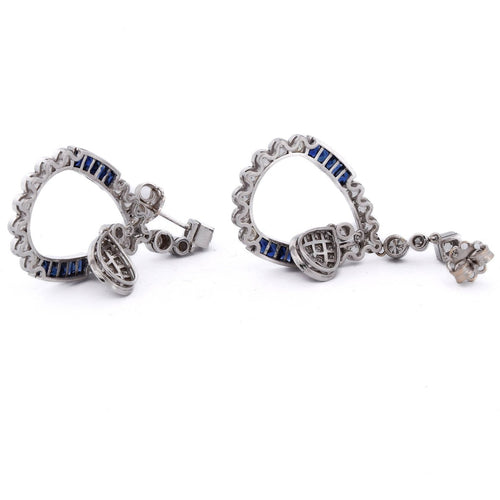 Boucles d'oreilles Art déco - Boucles d'oreilles en or blanc, saphirs et diamants 58 Facettes