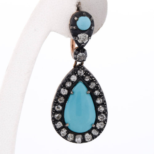 Boucles d'oreilles Boucles d'oreilles en or rose 14 ct, argent, turquoise et diamants 58 Facettes OR72 (00029)