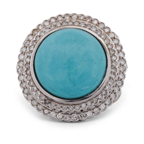 Bague 57 Bague vintage en ors blanc et jaune 18k, turquoise et diamants 58 Facettes AN224 (00519)