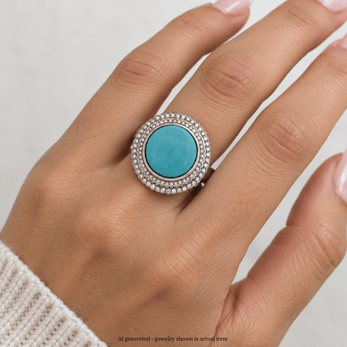 Bague 57 Bague vintage en ors blanc et jaune 18k, turquoise et diamants 58 Facettes AN224 (00519)