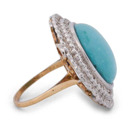 Bague 57 Bague vintage en ors blanc et jaune 18k, turquoise et diamants 58 Facettes AN224 (00519)