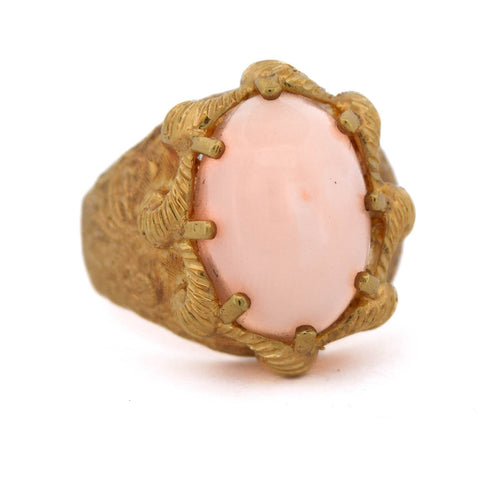 Bague 53 Bague cocktail vintage en or jaune 18 kt et corail rose 58 Facettes AN255 '(0799)