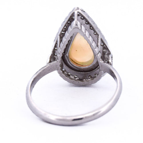 Bague 54 Bague Art déco en or blanc 18 ct avec opale et diamants 58 Facettes AN100 (0069)