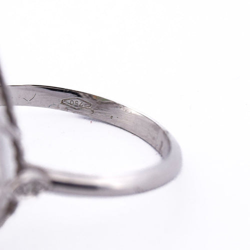 Bague 54 Bague Art déco en or blanc 18 ct avec opale et diamants 58 Facettes AN100 (0069)