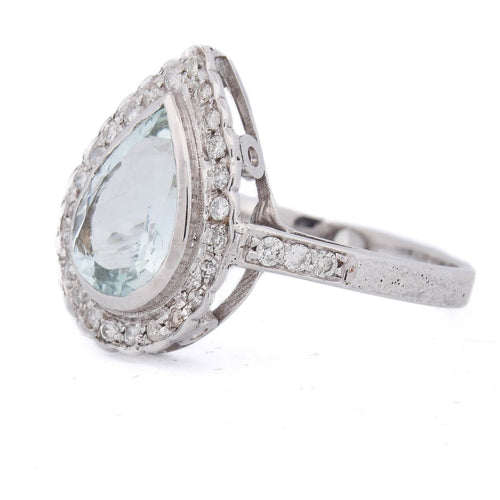 Bague 54 Bague vintage en or blanc, aigue-marine et diamants 58 Facettes AN103 (0559)