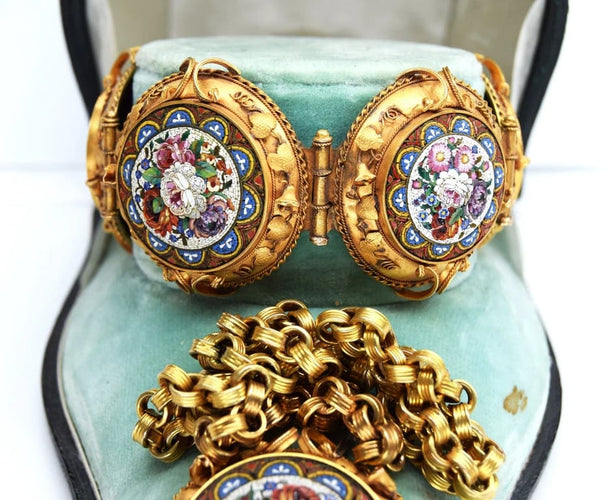 Broche Ensemble de micromosaïques ancien en 3 pièces (1850) 58 Facettes CL20