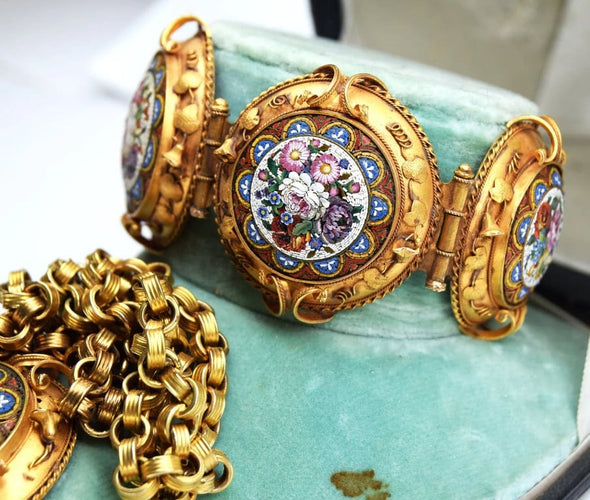 Broche Ensemble de micromosaïques ancien en 3 pièces (1850) 58 Facettes CL20