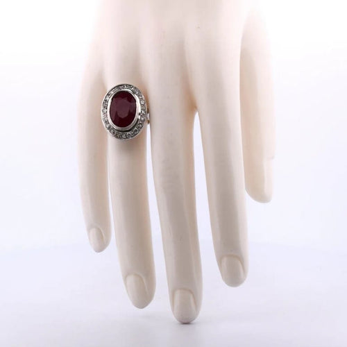 Bague 55 Bague Art déco en or blanc 18 carats avec rubis et diamants 58 Facettes