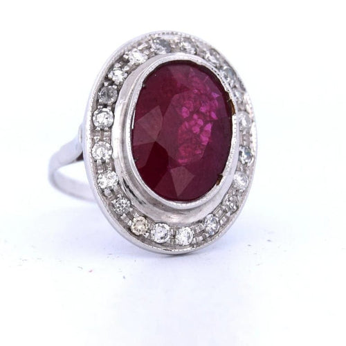 Bague 55 Bague Art déco en or blanc 18 carats avec rubis et diamants 58 Facettes