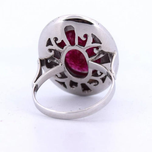 Bague 55 Bague Art déco en or blanc 18 carats avec rubis et diamants 58 Facettes