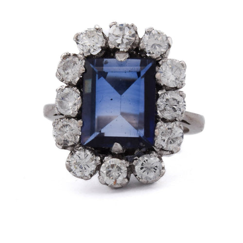 Bague 50 Bague vintage en or blanc, saphir synthétique et diamants 58 Facettes AN236 '(00029)