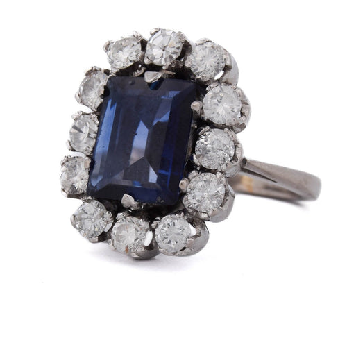 Bague 50 Bague vintage en or blanc, saphir synthétique et diamants 58 Facettes AN236 '(00029)